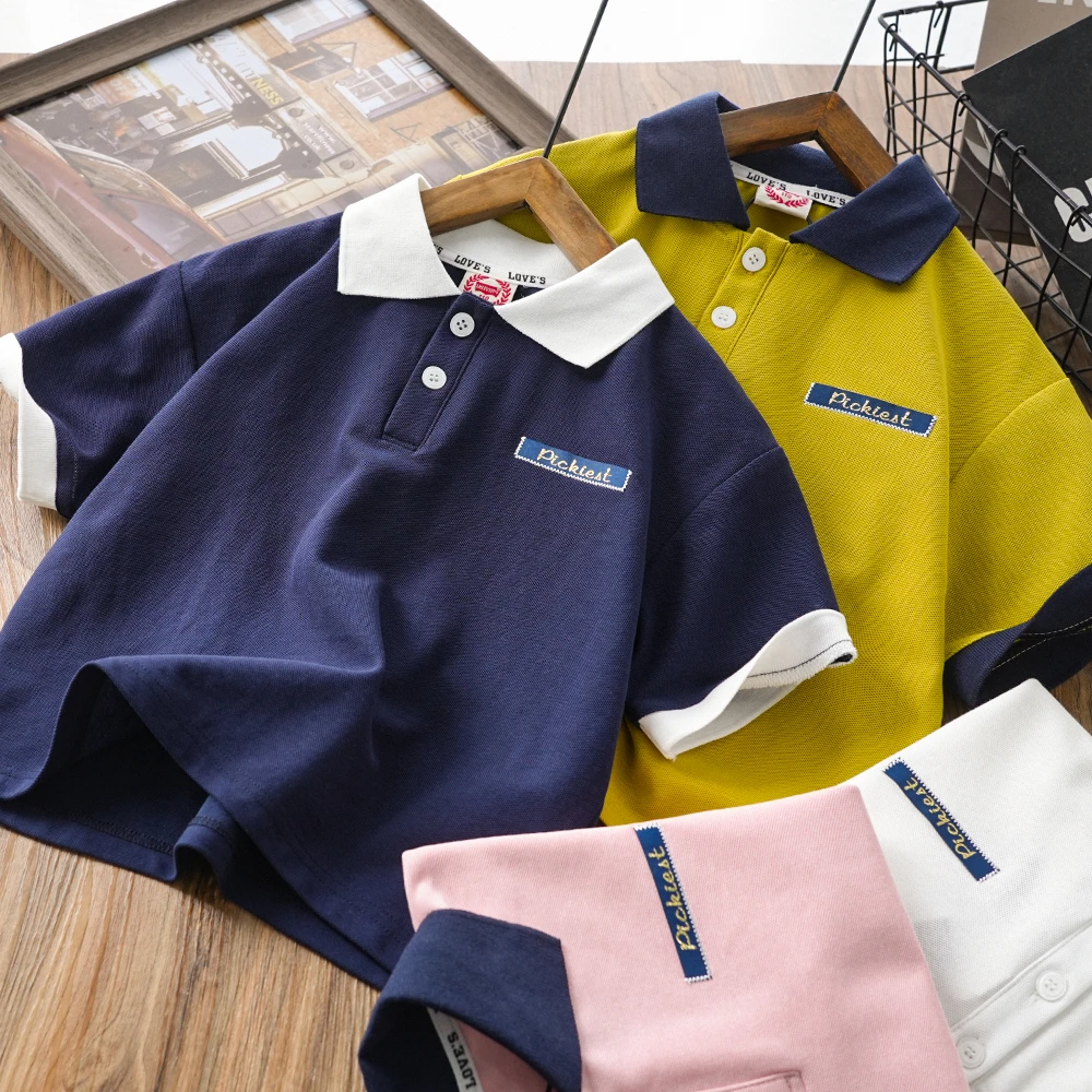 儿童男童夏季新款字母印花百搭polo短袖翻领中大童时尚上衣S579