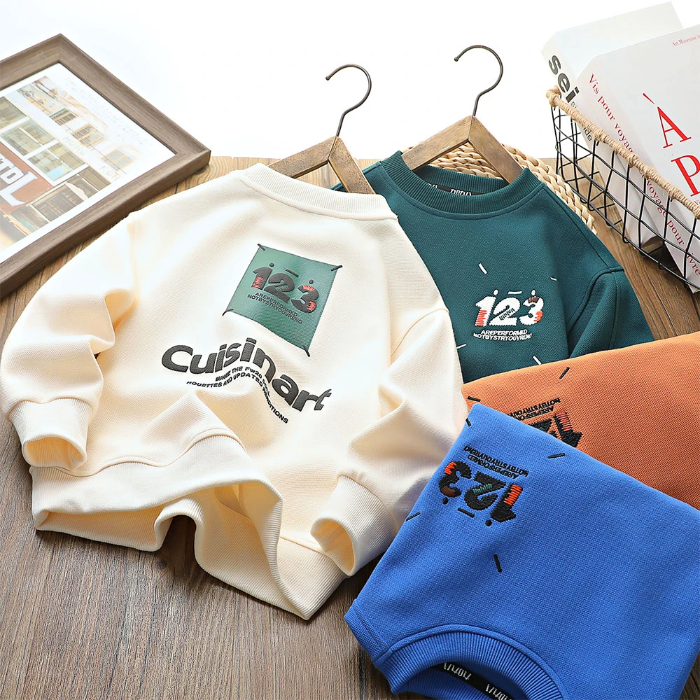 男童儿童秋季新款数字刺绣休闲圆领卫衣中大童百搭上衣6690