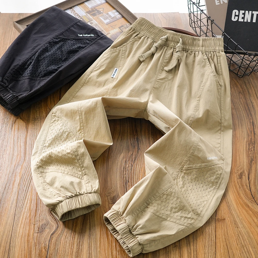 男童儿童夏季新款拼接网眼透气休闲裤子长裤中大童百搭K011