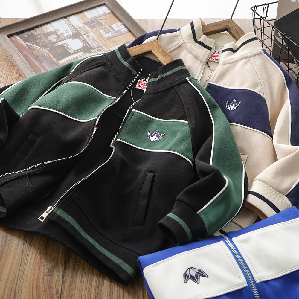 儿童男童春秋新款拼接撞色拉链外套中大童刺绣长袖洋气S490