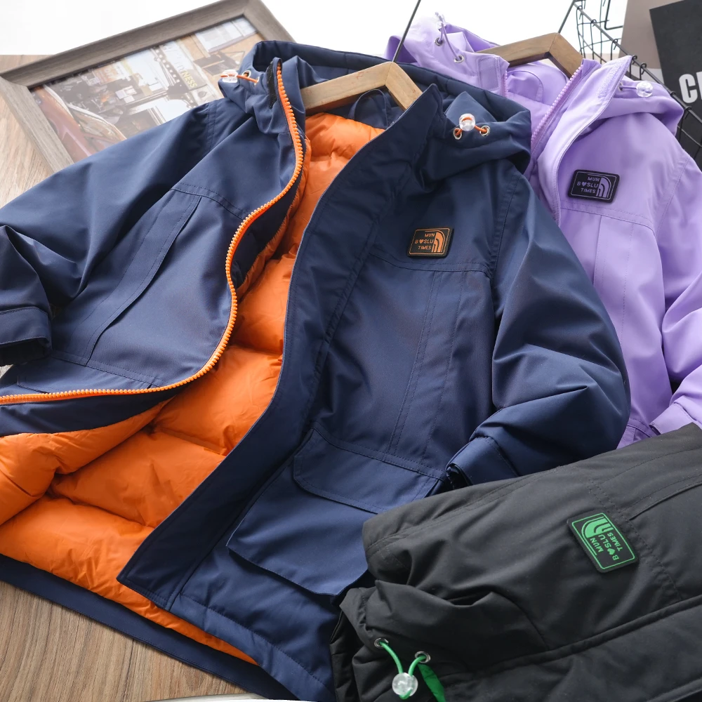 男童儿童秋冬新款中长款拼接口袋拉链连帽羽绒服中大童保暖2339