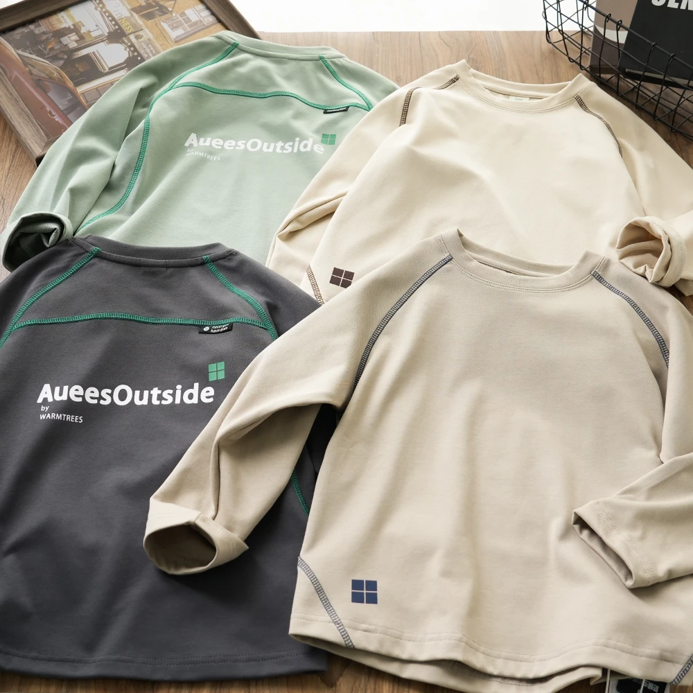 儿童男童秋季新款字母印花明线休闲长袖T恤中大童打底衫24QS76