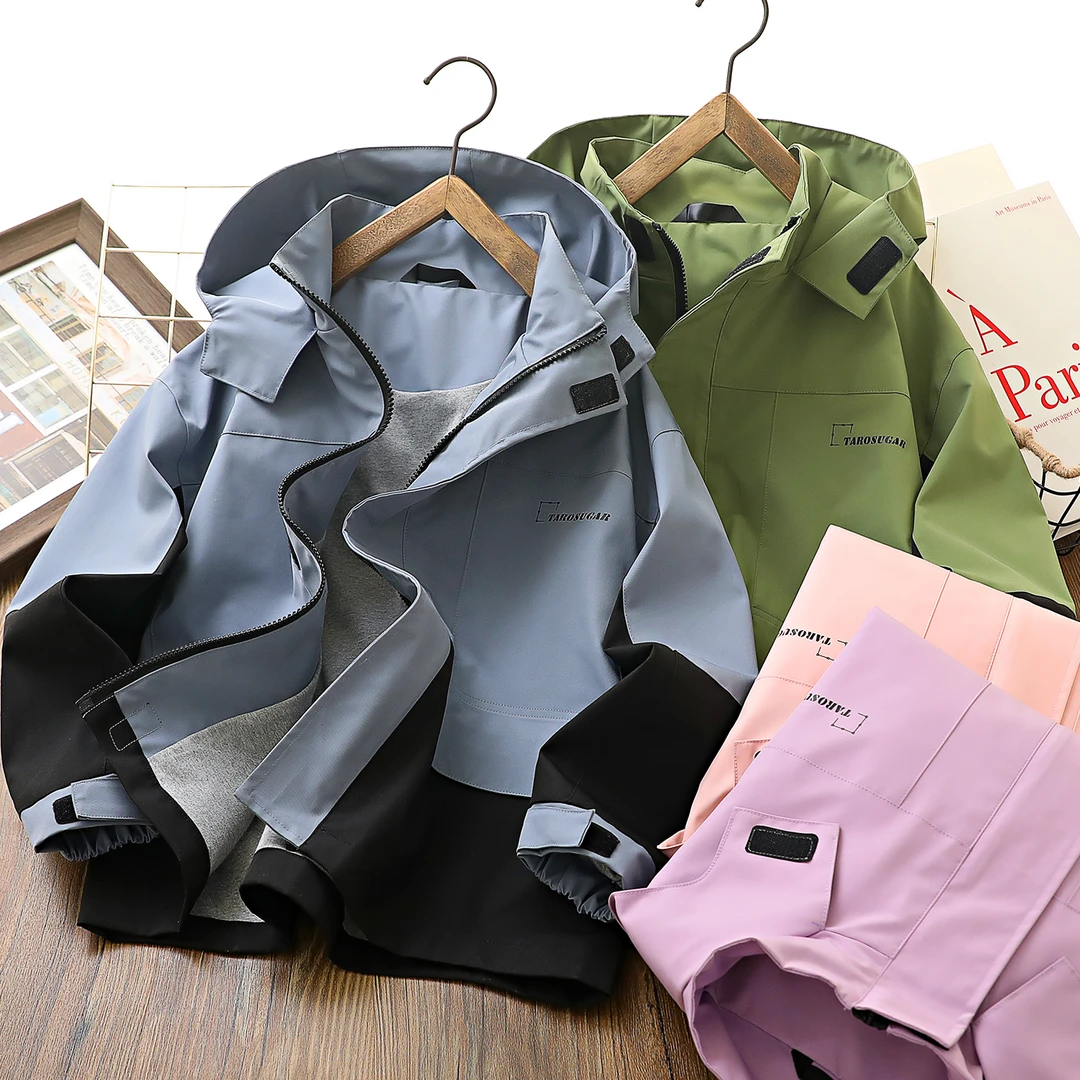 儿童男童春秋新款字母拼接口袋魔术贴冲锋衣外套中大童拉链衫6009