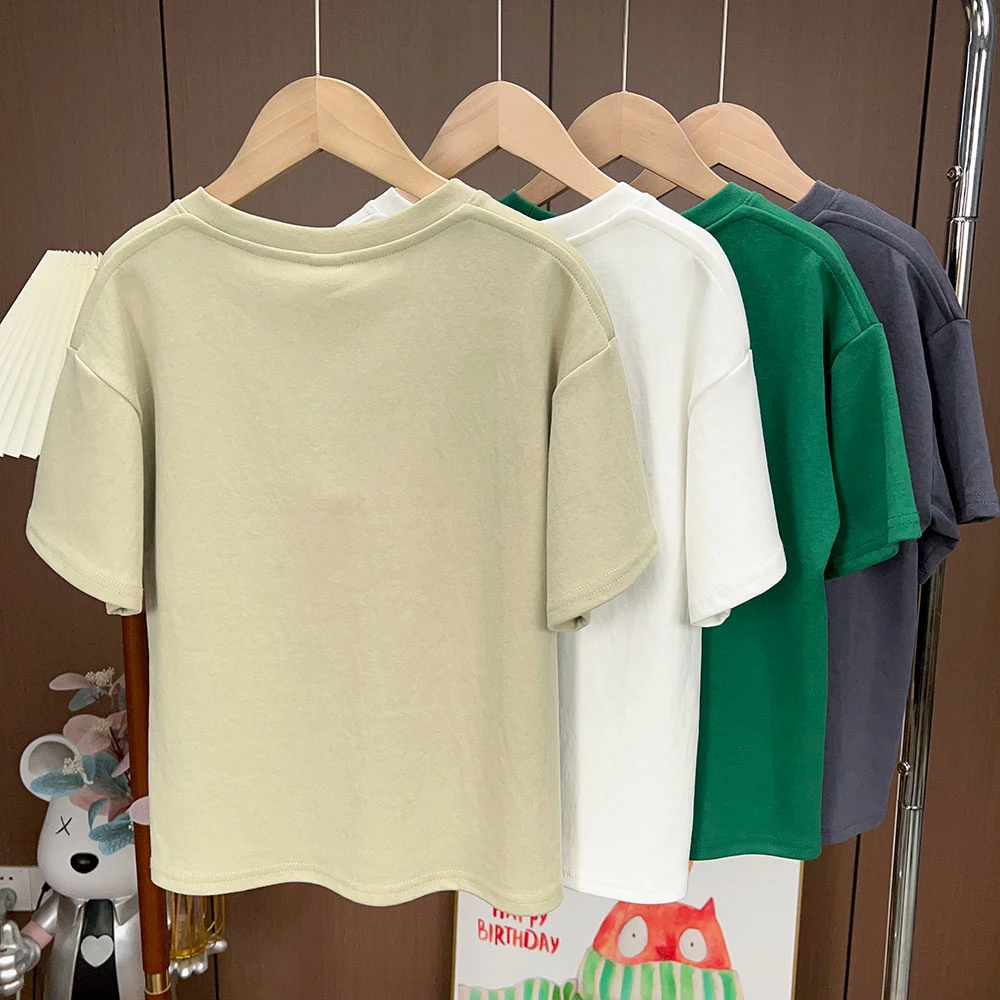 儿童男童夏季新款字母刺绣休闲短袖T恤中大童百搭上衣28809