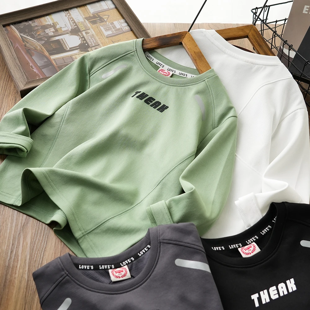 男童儿童秋季新款字母反光条拼接长袖T恤中大童百搭打底衫S756