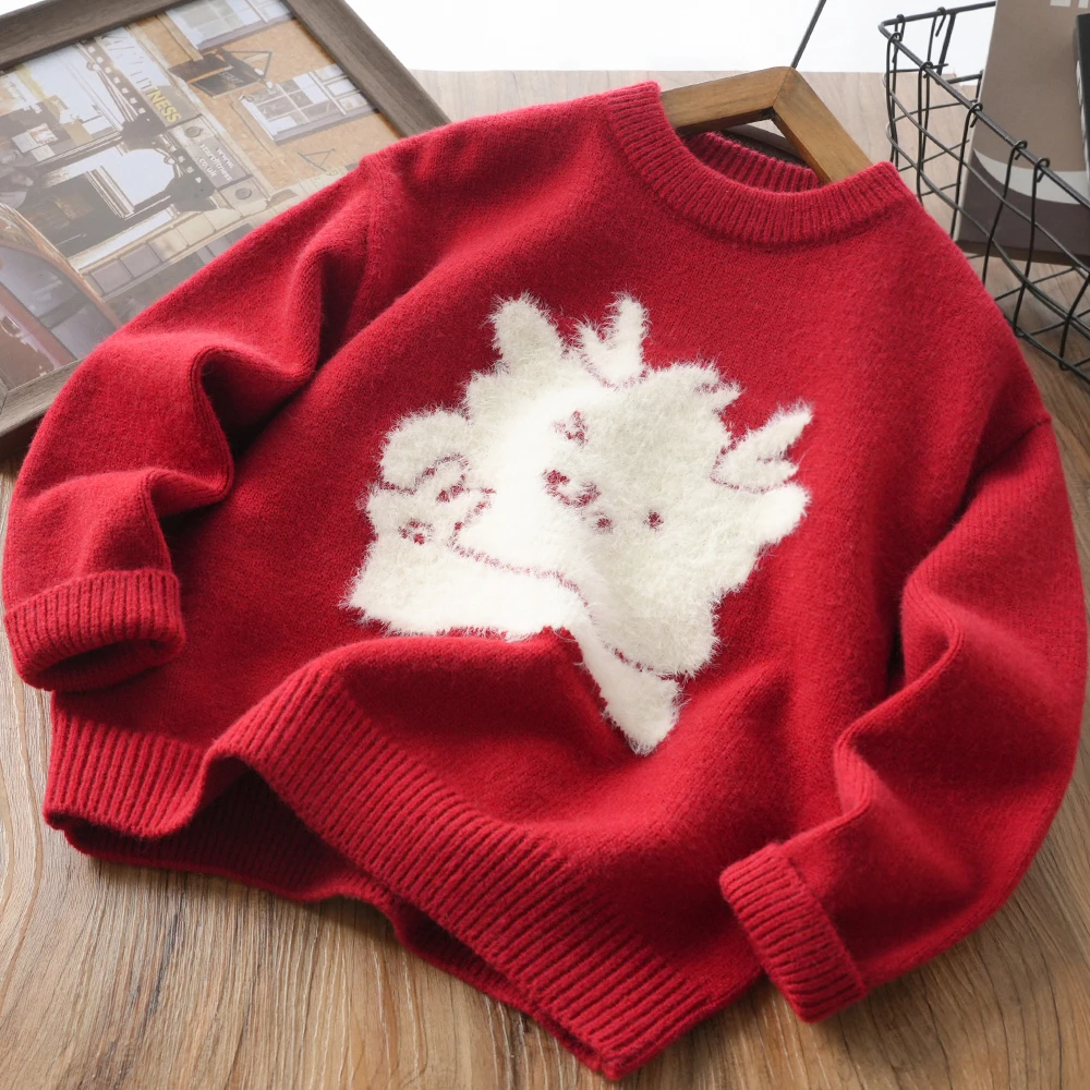 儿童男童秋冬新款卡通龙毛线休闲圆领毛衣中大童针织衫A0021