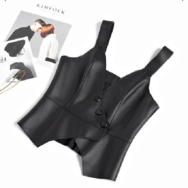 【海宁】真皮吊带时尚短款气质修身显瘦收腰背心百搭女士坎肩（K）