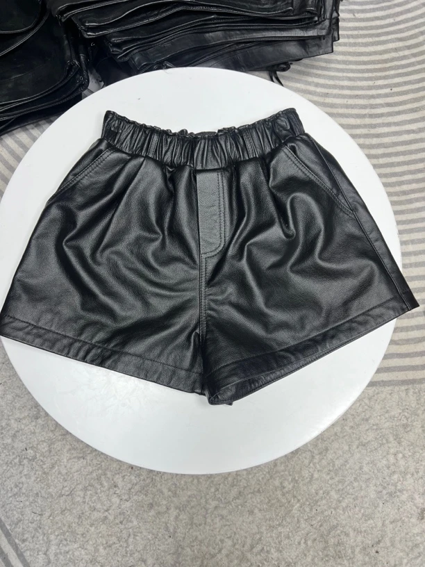 【海宁】牛皮短裤韩版时尚短裤网红显瘦高腰阔腿皮裤