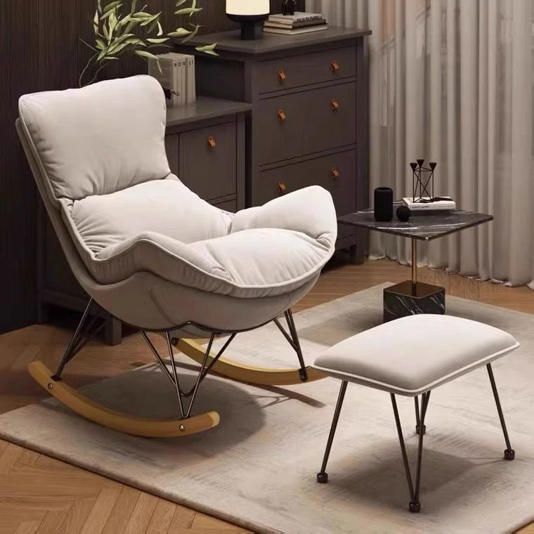 北欧阳台休闲椅家用摇摇椅龙虾椅客厅午睡懒人沙发椅科技布网红椅