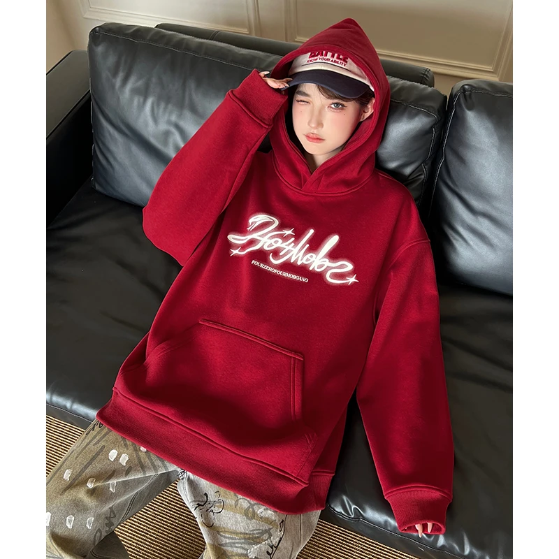 404MOB蛇年夜光元素印花连帽卫衣男女秋冬加厚潮牌宽松贺岁款上衣