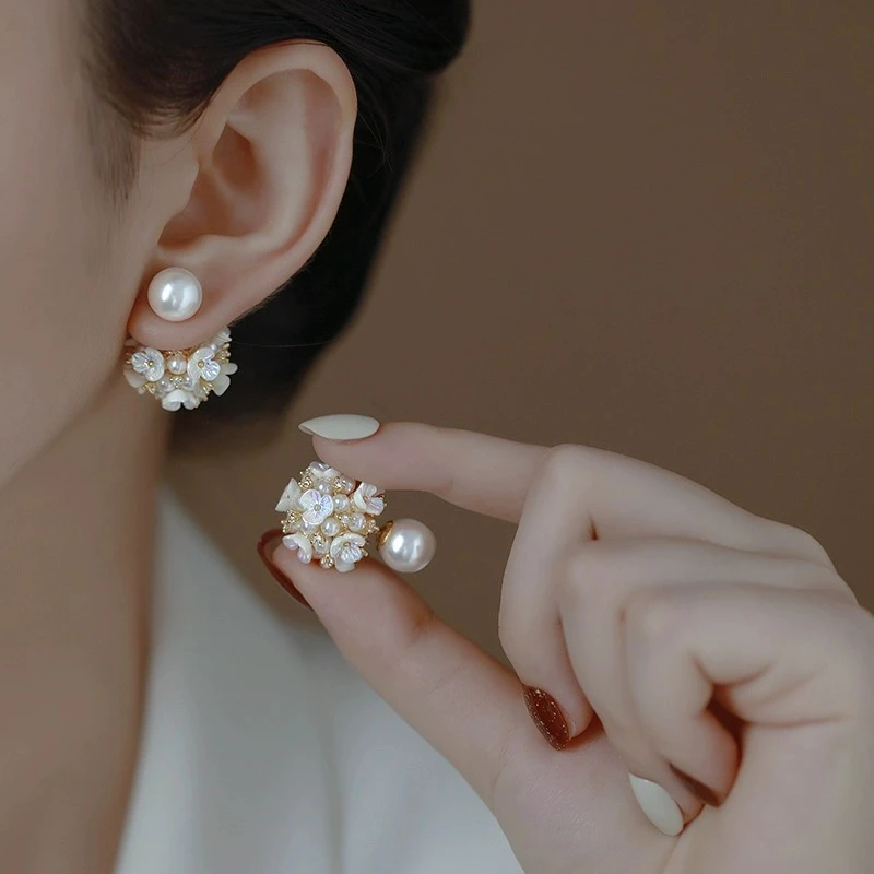 花簇仿珍珠耳环新款小众设计感高级耳环气质轻奢耳饰女