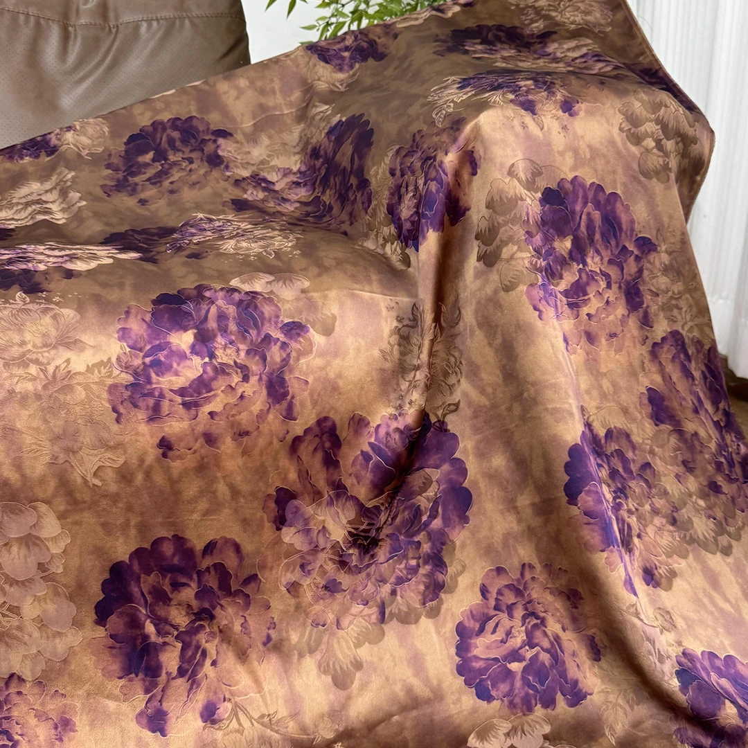 〖魏紫牡丹〗重缎香云纱110门幅40姆米左右 桑蚕丝面料布料