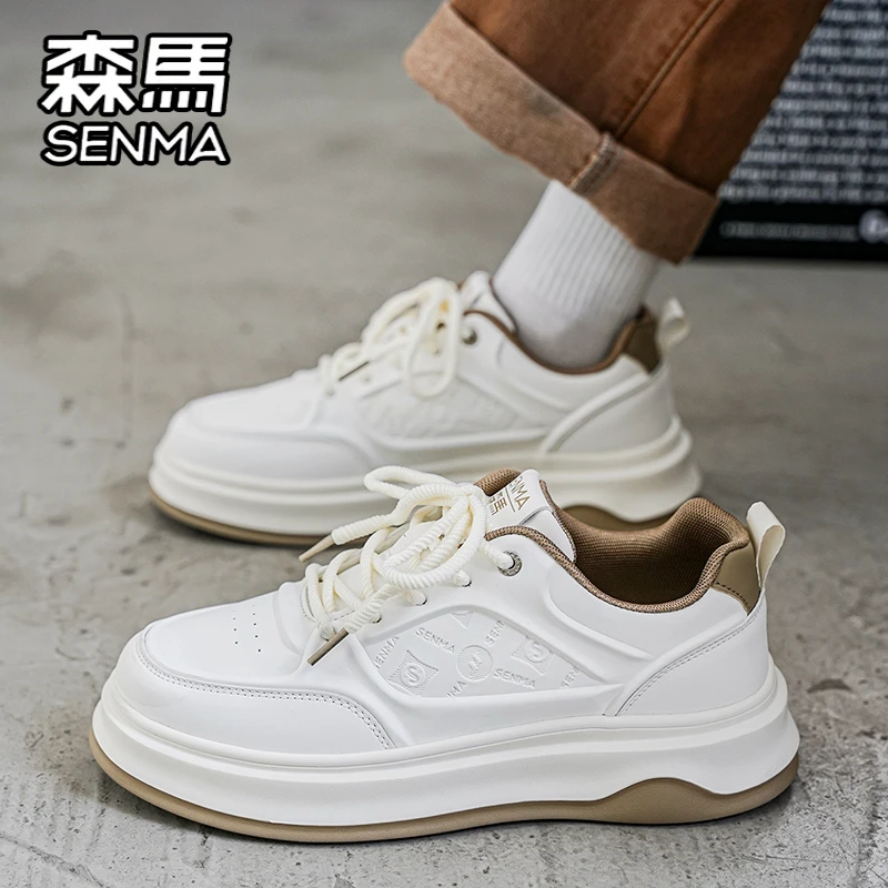 SENMA/森马男鞋冬季潮流百搭白色休闲板鞋皮面防水厚底小白潮鞋子
