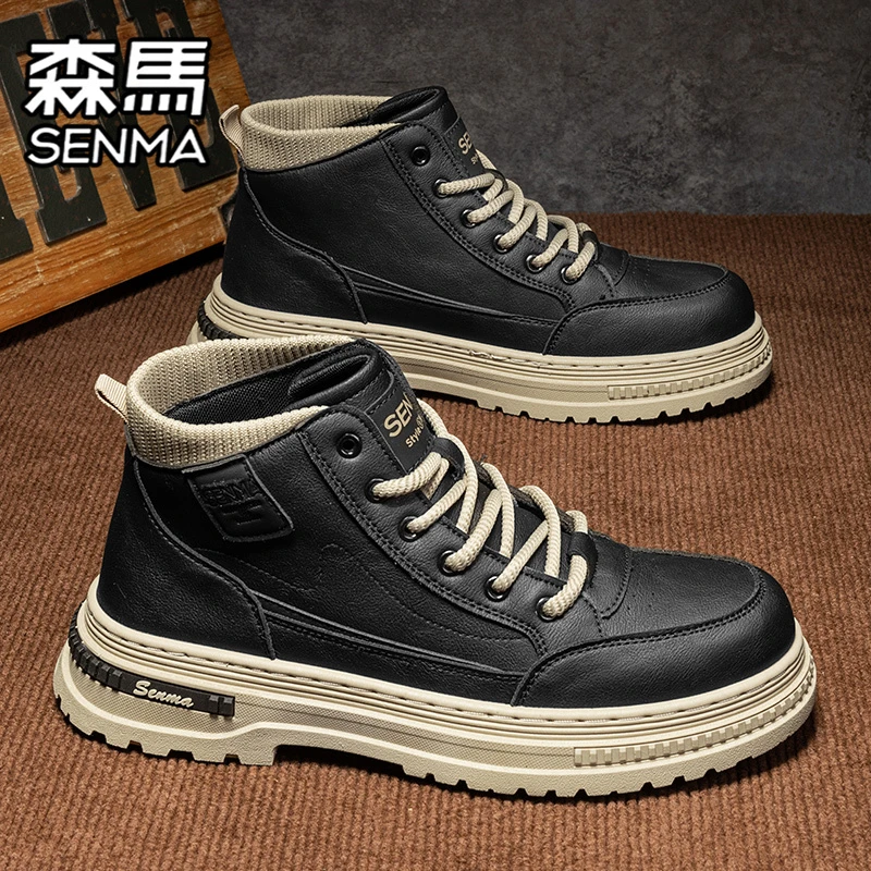 SENMA/森马男鞋冬季休闲马丁靴男士英伦风百搭复古耐磨黑色工装鞋
