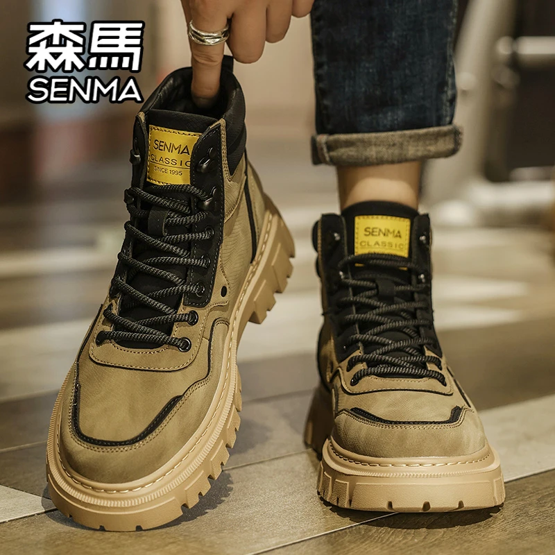 SENMA/森马男鞋秋冬季高帮英伦风马丁靴男士户外耐磨防滑工装靴子