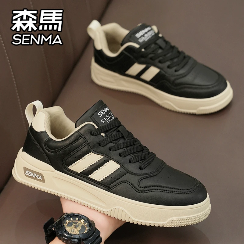 SENMA/森马男鞋冬季潮流板鞋百搭皮面耐磨轻奢痞帅潮鞋男款鞋子