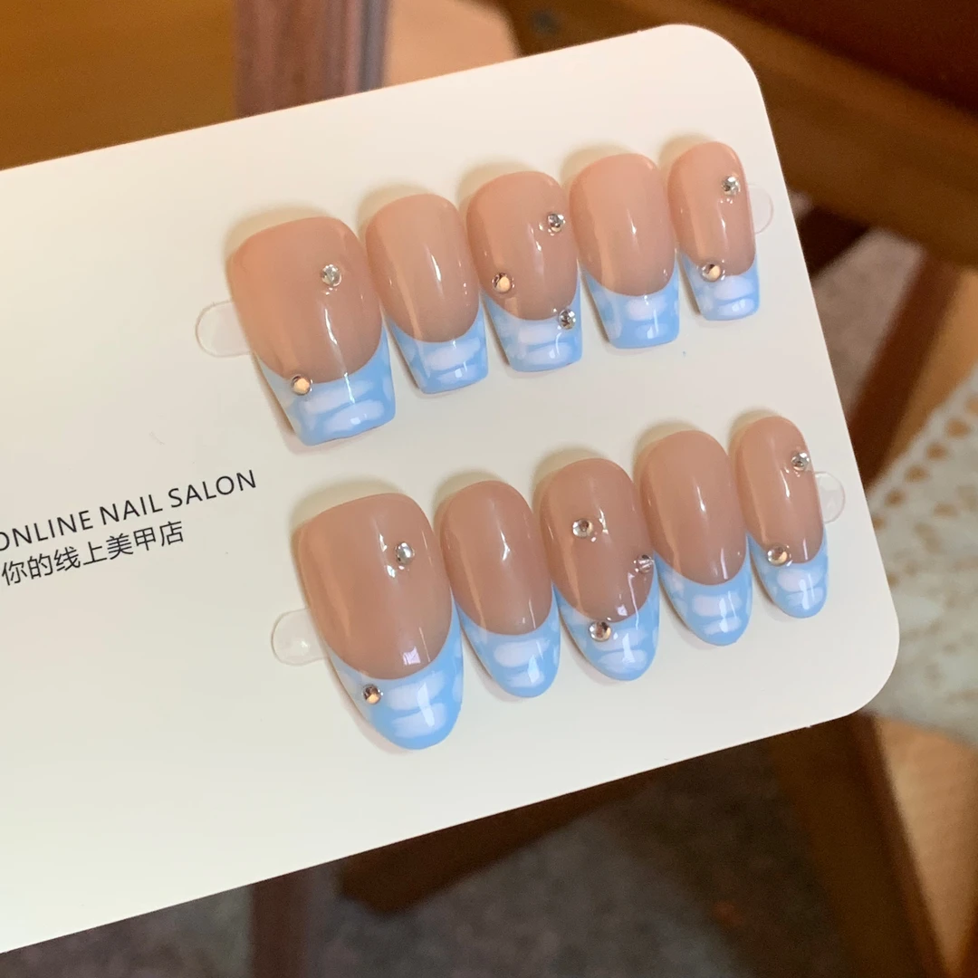 （预）鳄鱼皮纯手工晕染法式穿戴甲A107（主图中椭圆火爆款）高级