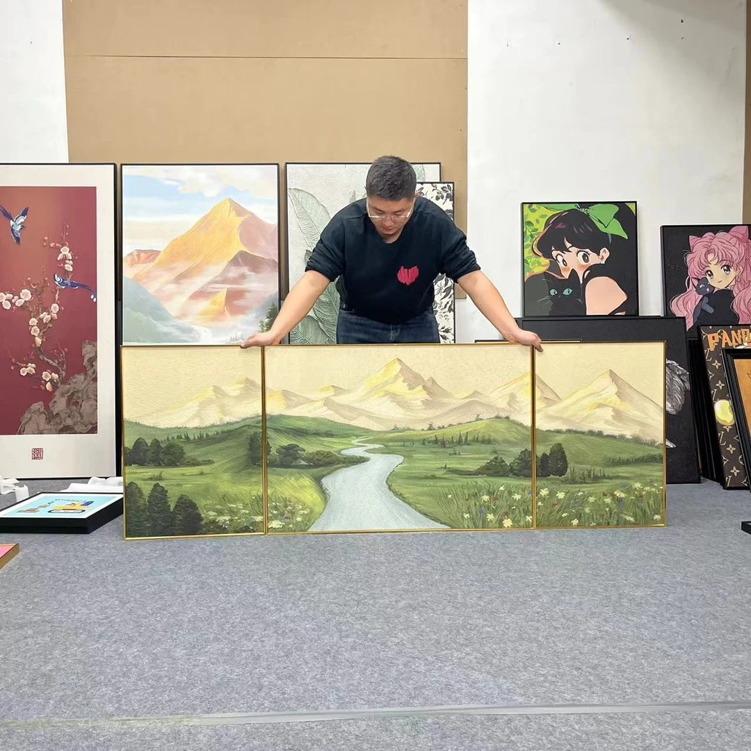 奶油风客厅装饰画组合三联画山水风景沙发背景墙挂画壁画70200