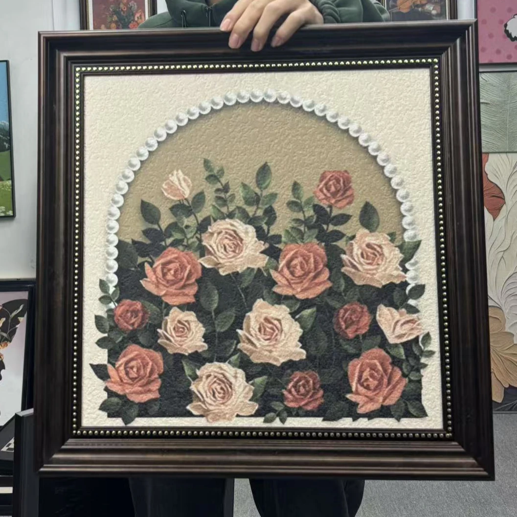 法式复古主卧室床头装饰画玫瑰花卉房间壁画海景中古风挂画高5050
