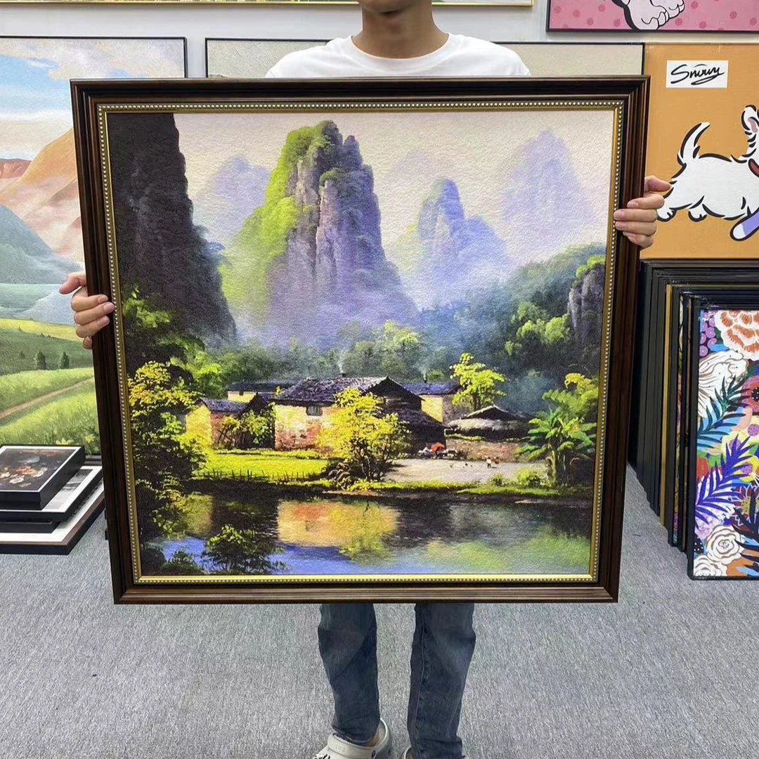 客厅背景墙装饰画挂画聚宝盆山水风景油画办公室欧式餐厅招财8080