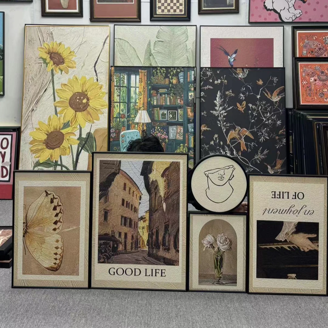 法式复古客厅装饰画抽象艺术沙发背景墙挂画北欧小众文艺组合500