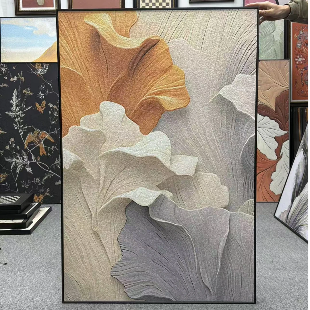 奶油风客厅装饰画抽象艺术银杏落地画沙发背景墙壁画玄关80120