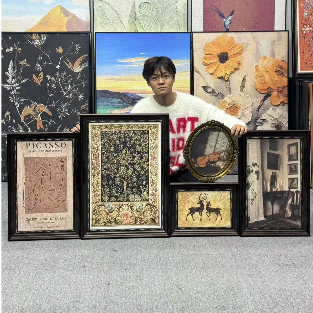 美式复古客厅沙发背景挂画法式高级感艺术装饰画小众卧室餐厅500