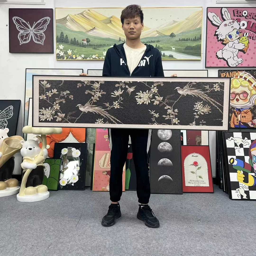 中古风客厅画法式复古图画美式小众艺术沙发背景墙壁画花鸟40150