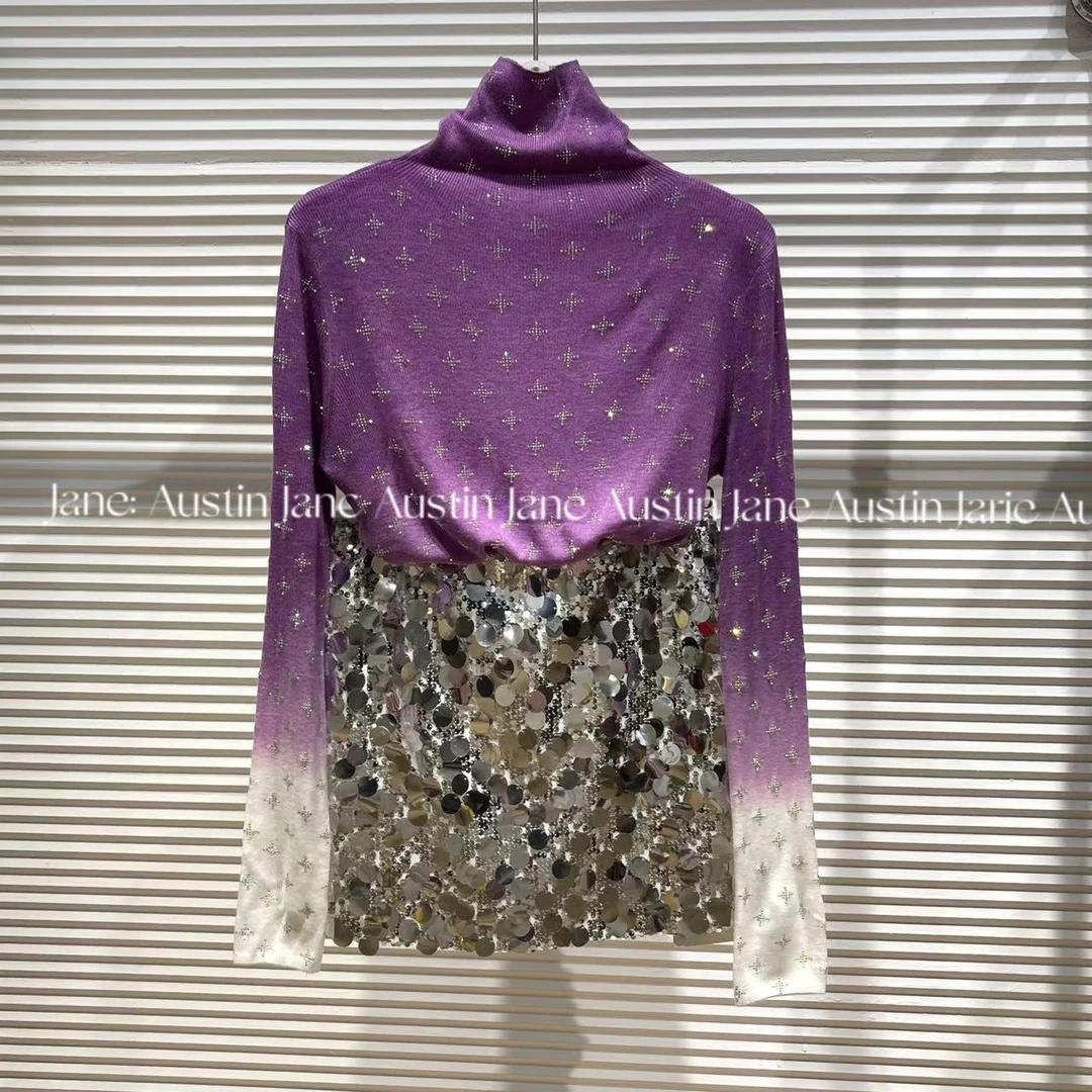 Jane Austin •(星河传说) 烫钻高级感针织打底衫女2023秋洋气百搭