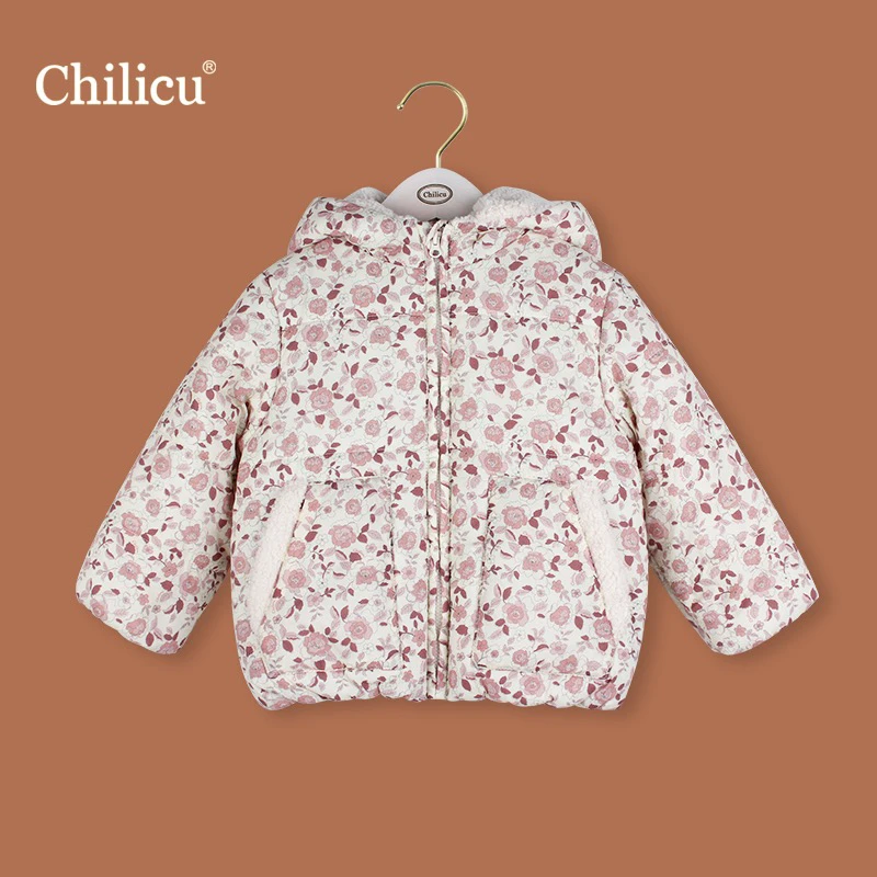 【屁姐】chilicu 碎花冬装带帽夹棉棉服外套