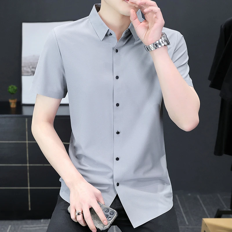 【商场专柜同款】男士无痕衬衫纯色商务衬衣薄款百搭抗皱免烫衬衫男
