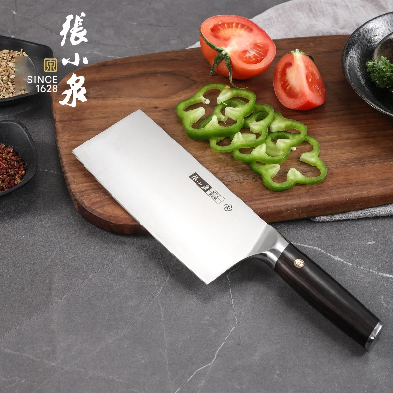 张小泉印檀系列三层复合钢切片刀菜刀切肉锋利家用厨房木头柄刀具