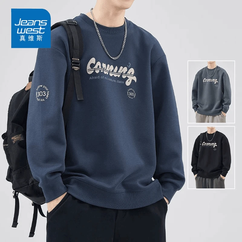 Jeanswest/真维斯ZZ-9164男款潮流宽松百搭圆领休闲长袖上衣