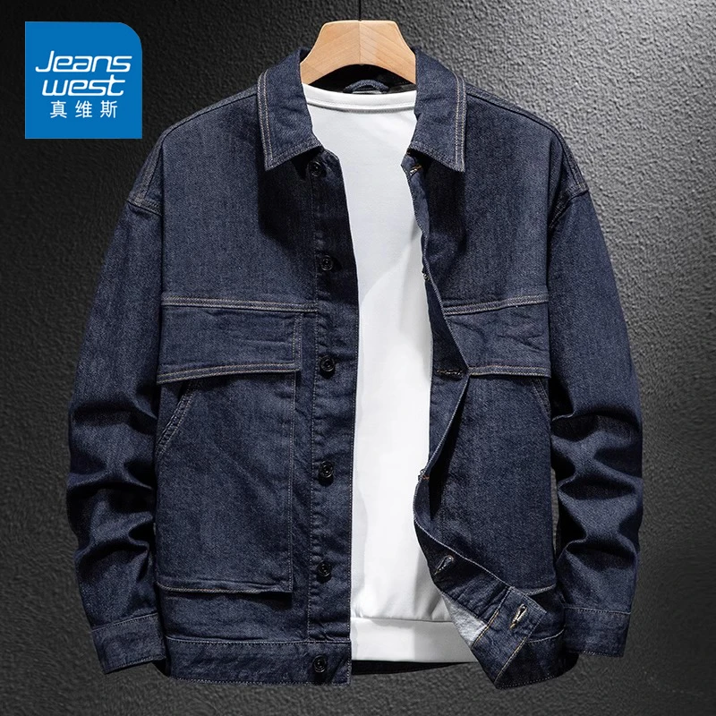 Jeanswest/真维斯美式原色夹克男士春秋潮流休闲宽松工装牛仔外套