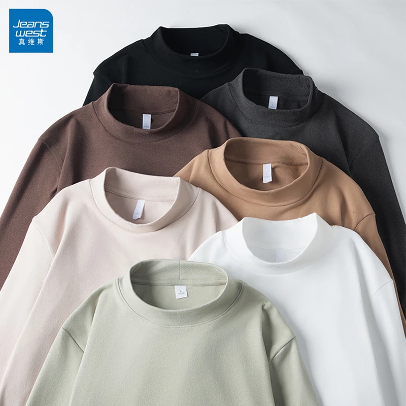 Jeanswest/真维斯男士半高领长袖T恤秋冬宽松加厚保暖修身打底衫