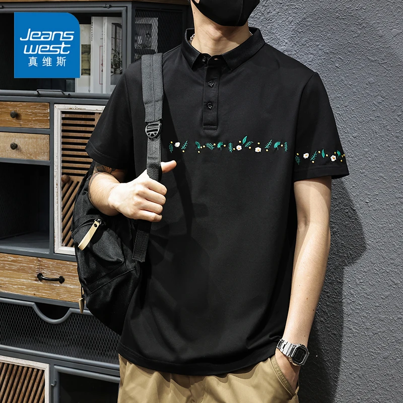 Jeanswest/真维斯夏季薄款POLO衫男士潮牌刺绣宽松休闲短袖T恤男