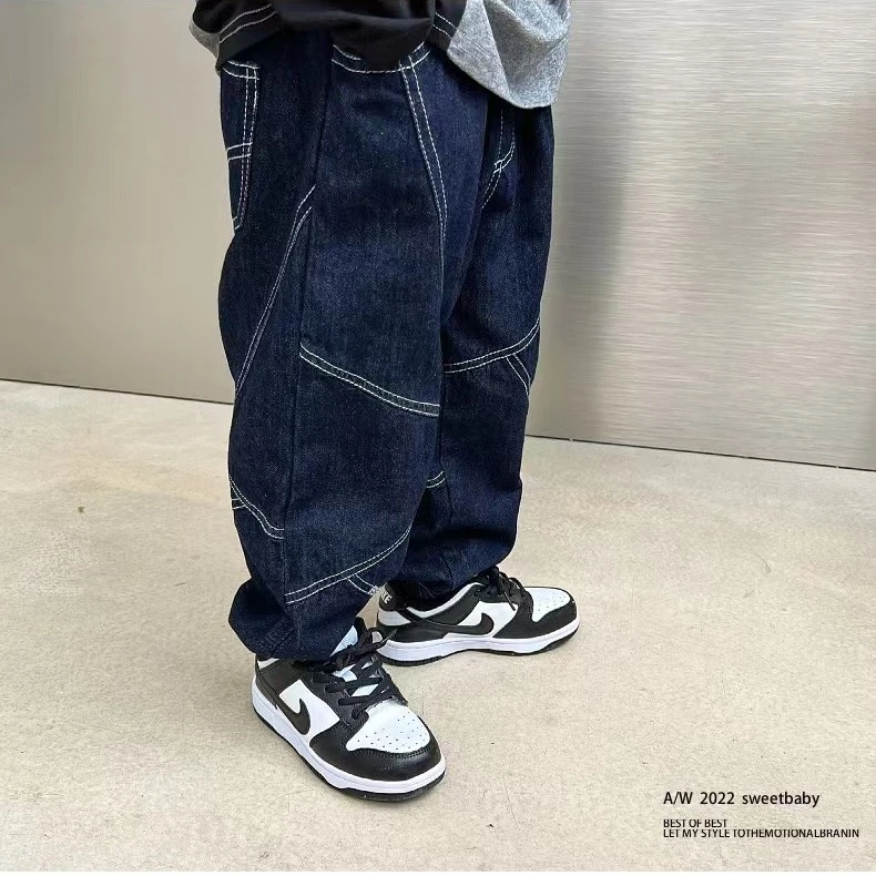 0201【加绒分割】时尚儿童牛仔裤洋气休闲宽松中大童韩版秋季牛仔裤