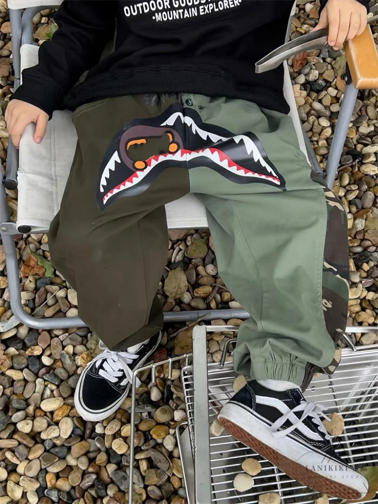 2068【双拼鲨鱼】休闲儿童宽松工装裤