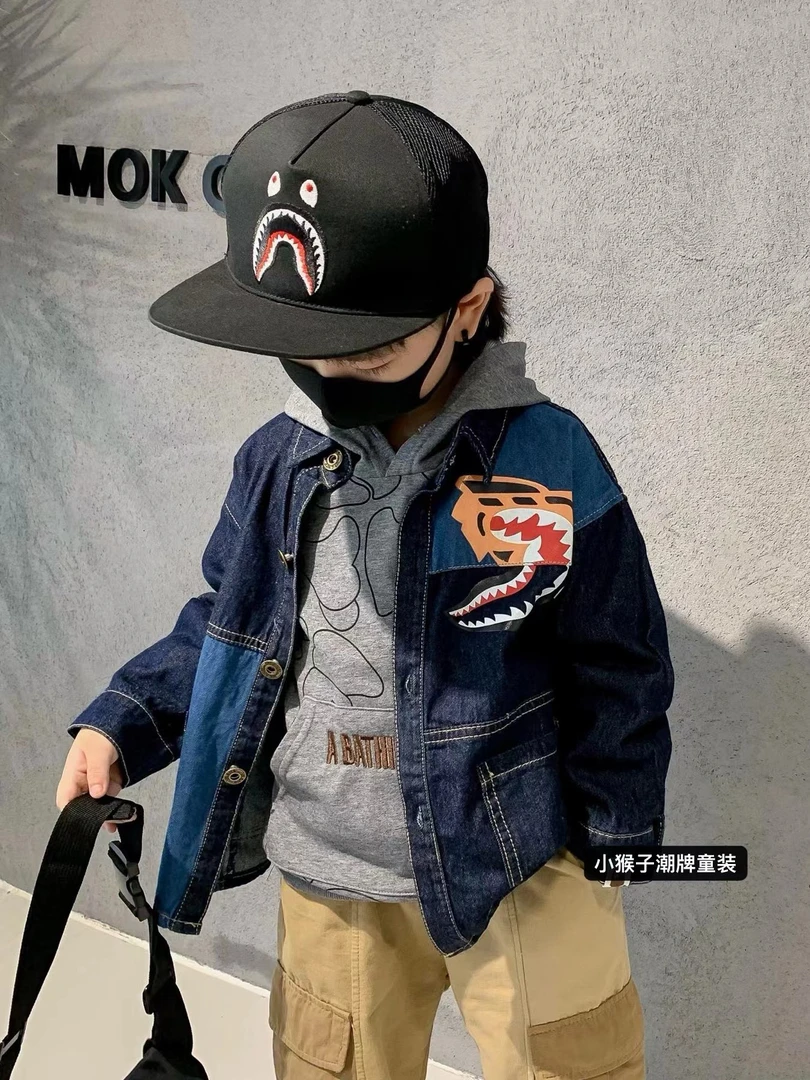 .1052【拼接衬衫】儿童春秋时尚潮流宽松衬衫