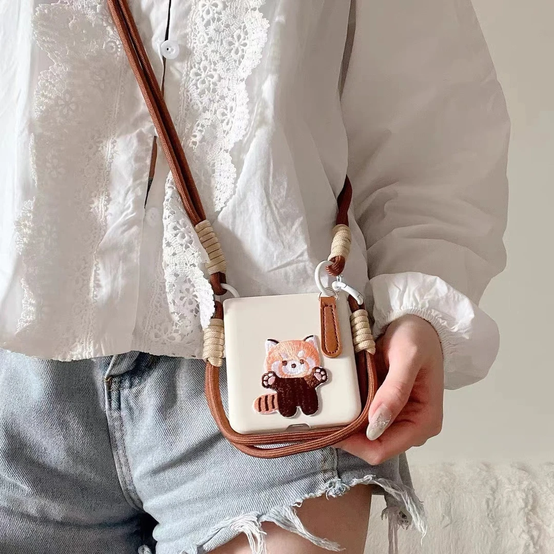 新款斜跨古董白适用华为pocket2折叠屏手机壳OPPO三星vivo