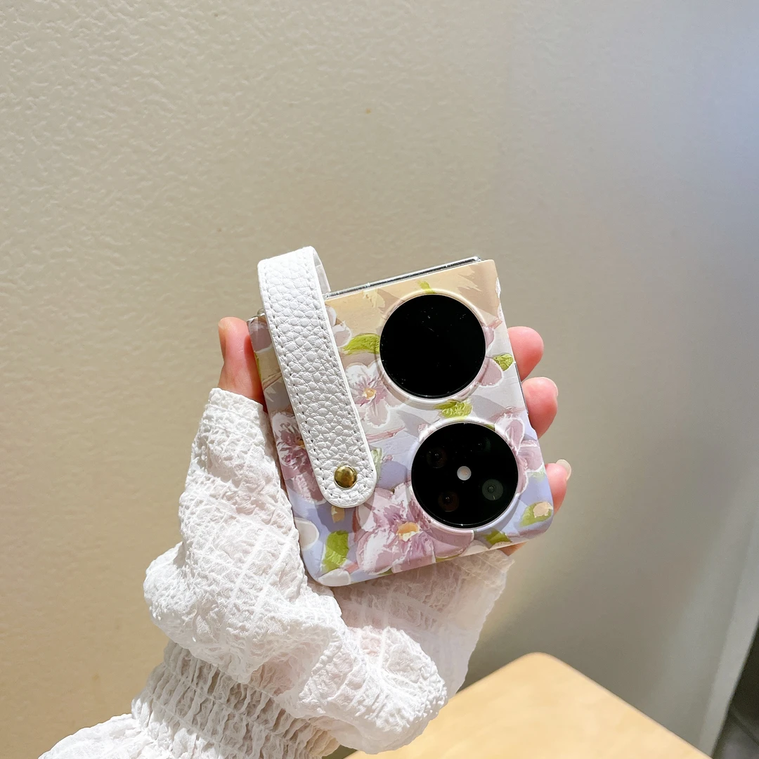 ins月亮油画花适用华为pocket2折叠屏手机壳三星OPPOvivo硬壳水贴