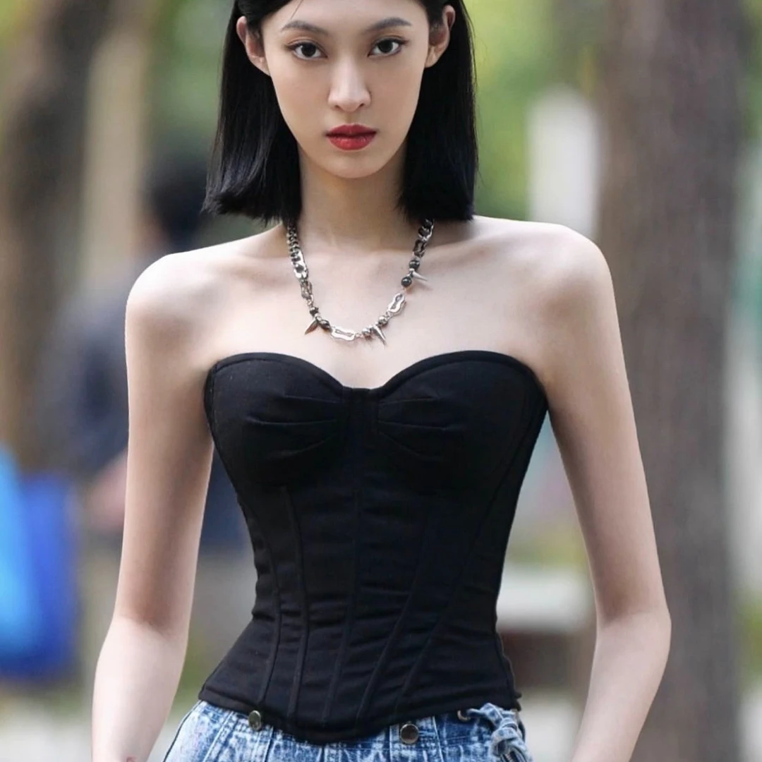 LANYI复古中世纪塑身性感礼服上衣黑色修身收腰塑身美体