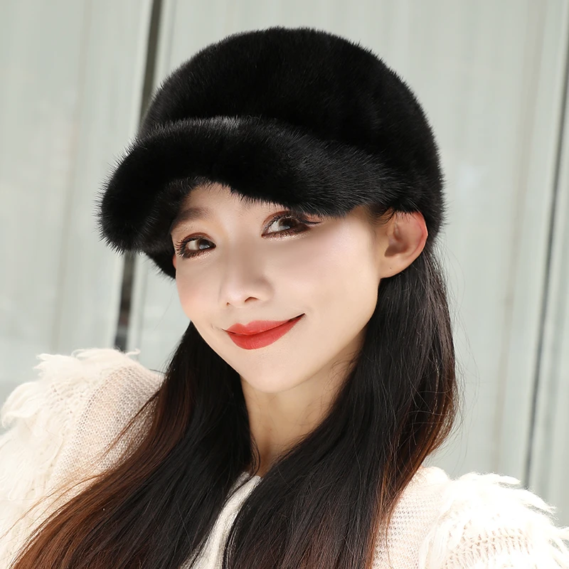 水貂毛貂皮帽子女冬季保暖貂绒女帽冬天韩版潮百搭女士大檐鸭舌帽