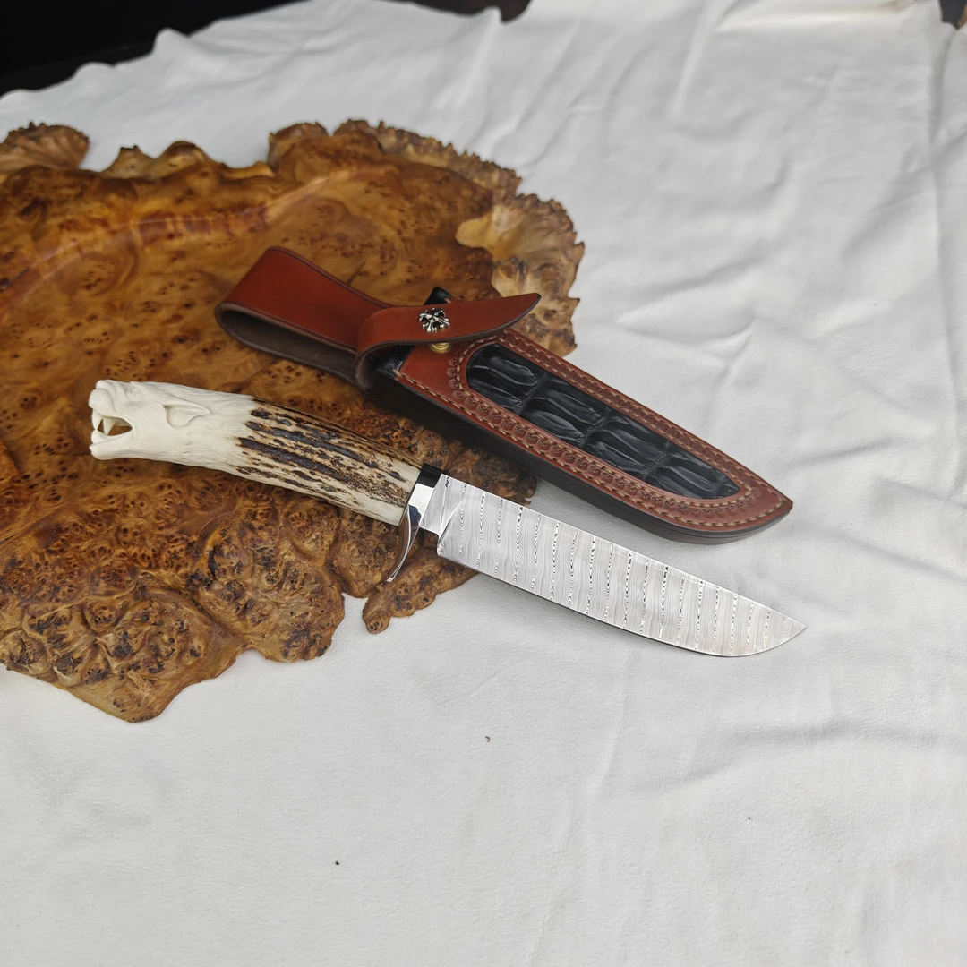 瑞典粉末大马士革全手工制作手柄手工雕刻收藏把玩小刀