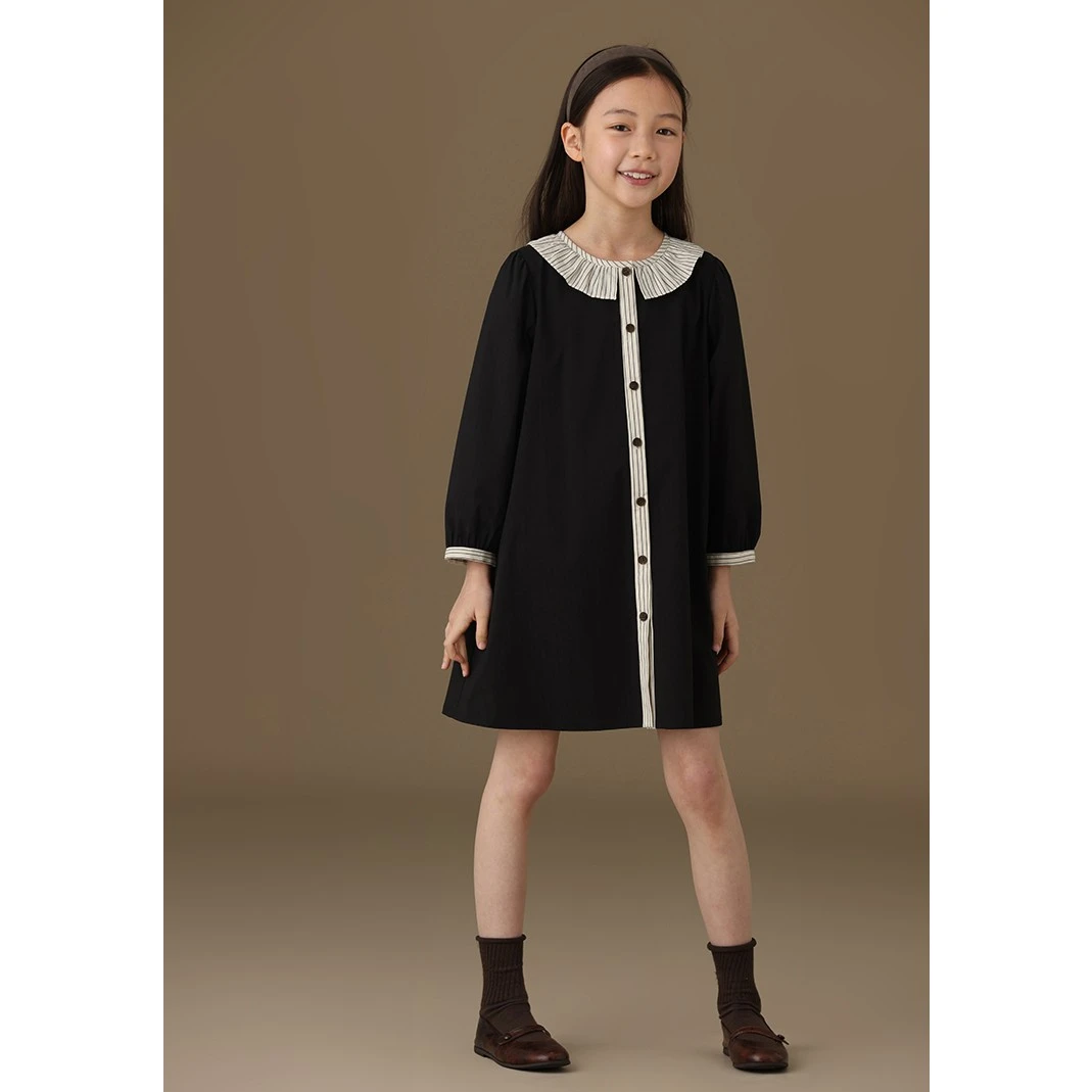 NBUR童装夏季女童连衣裙撞色条纹荷叶领亲子款休闲高端儿童连衣裙