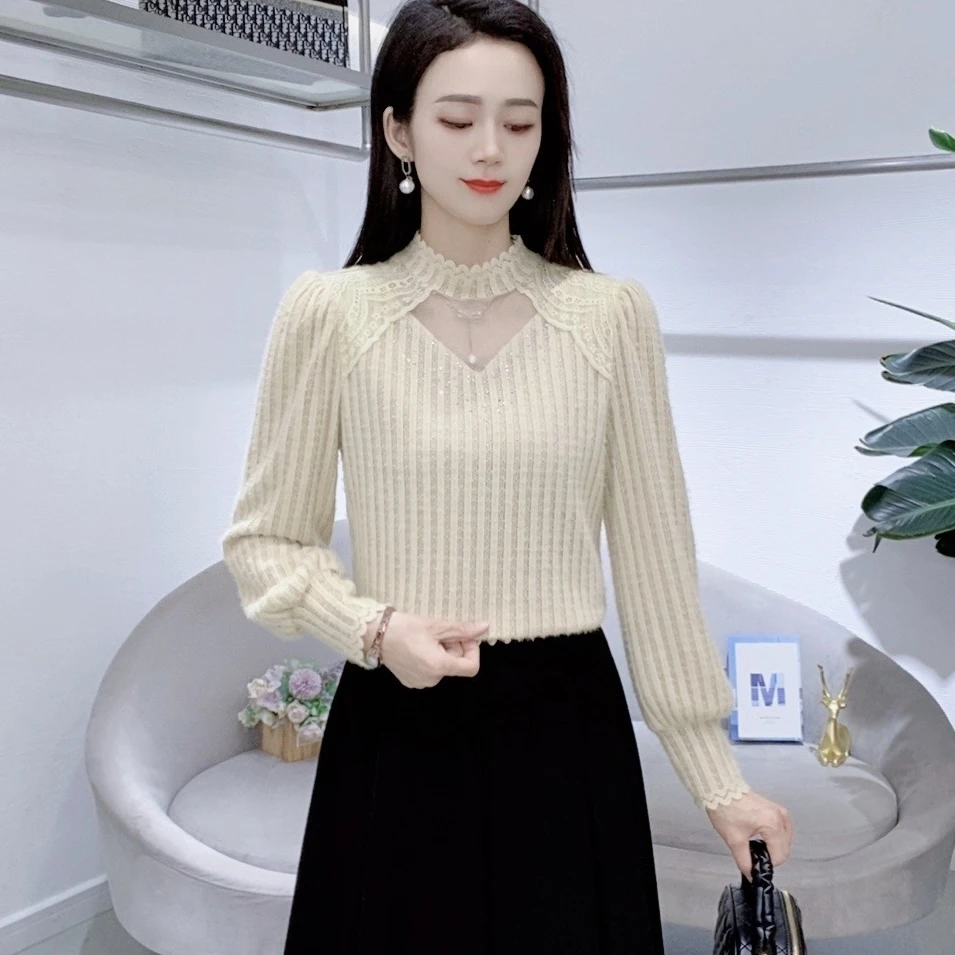 A5816蕾丝打底衫女秋季新款女装韩版长袖百搭上衣