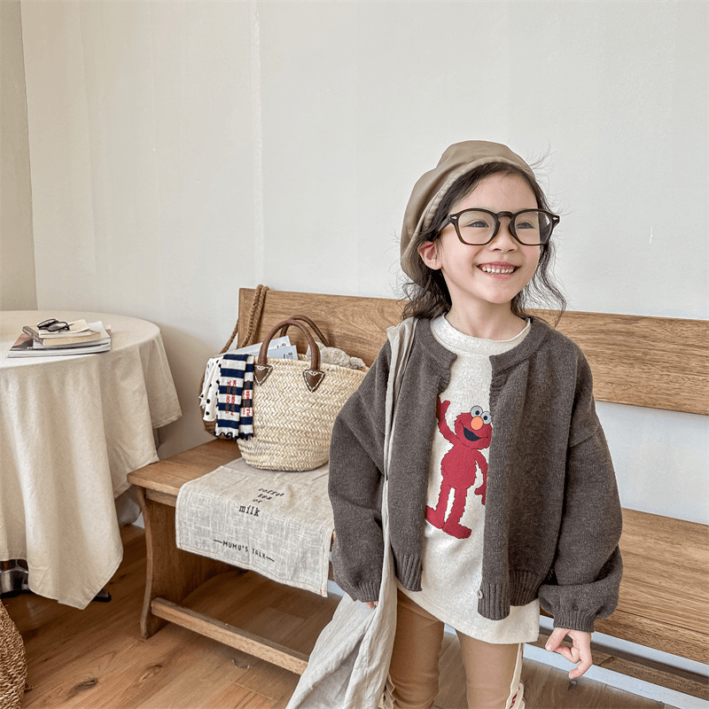 ab.baby2024春季儿童韩版毛衣开衫毛线衣男女童纯色针织衫洋气