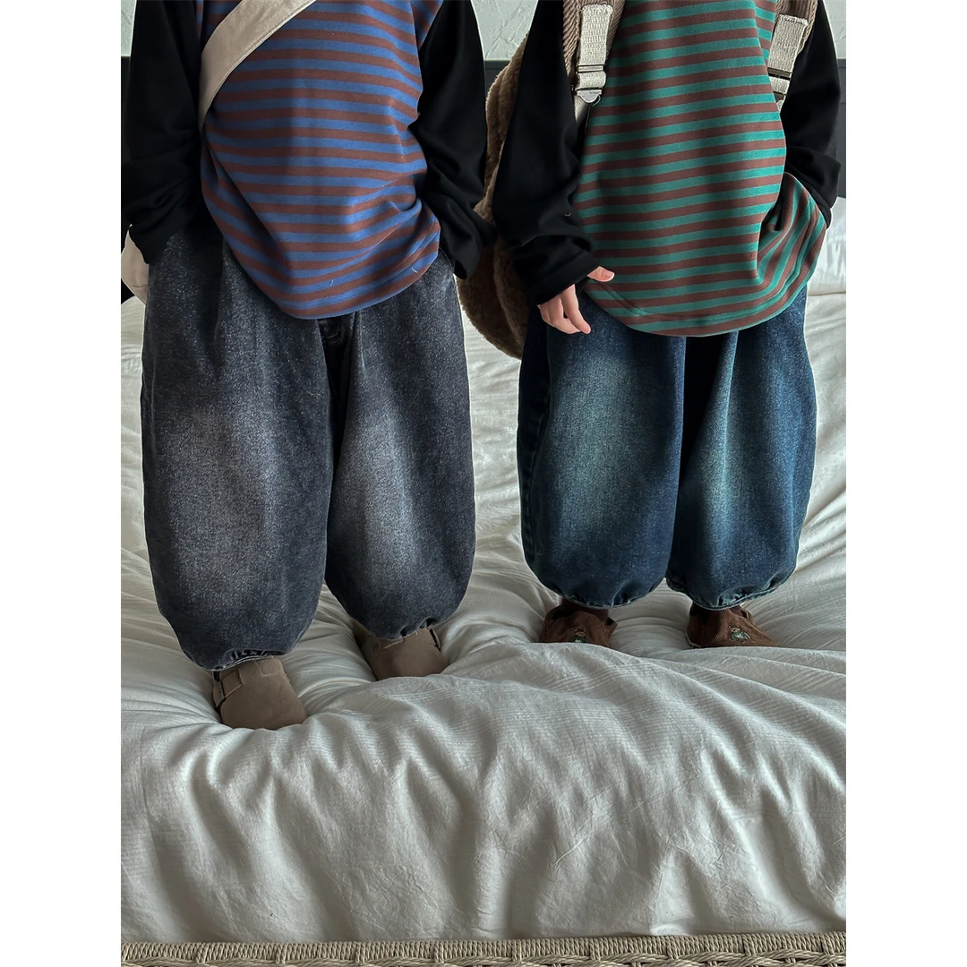 【ab.baby-森系】儿童秋季磨白牛仔裤男女宝宝宽松南瓜裤洋气