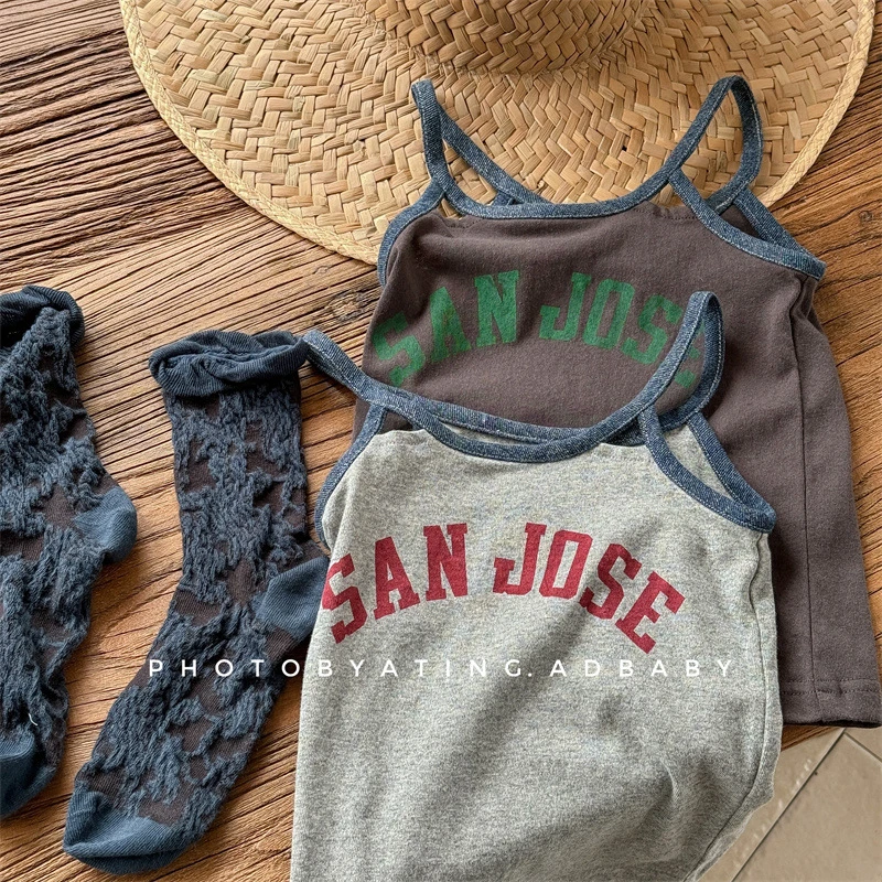 ab.baby女童夏季【字母吊带】童装韩版无袖吊带衫T恤外穿打底衫