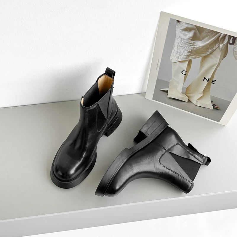 少量现货】UM1500A/5cm牛皮厚底短靴女2024新款秋冬切尔西靴真皮
